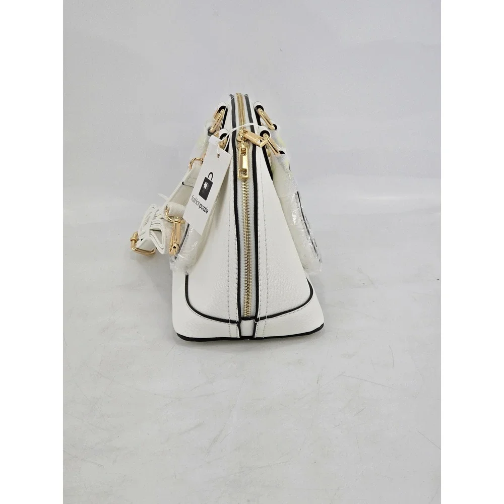 Fashion Puzzle Dome Satchel Handbag Womens Small White Saffiano Faux Leather NEW